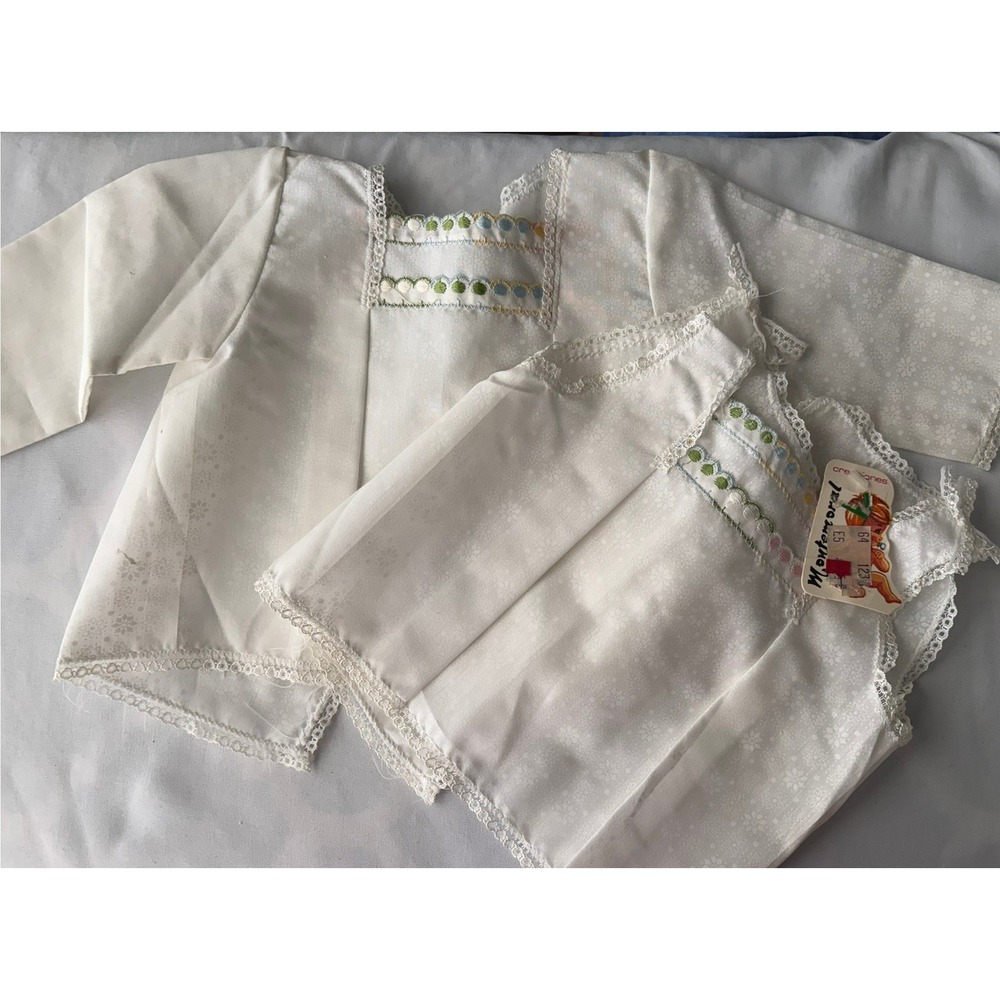 Vintage Creaciones Montemoral Baby Set White Lace Embroidered Made in Spain NWT